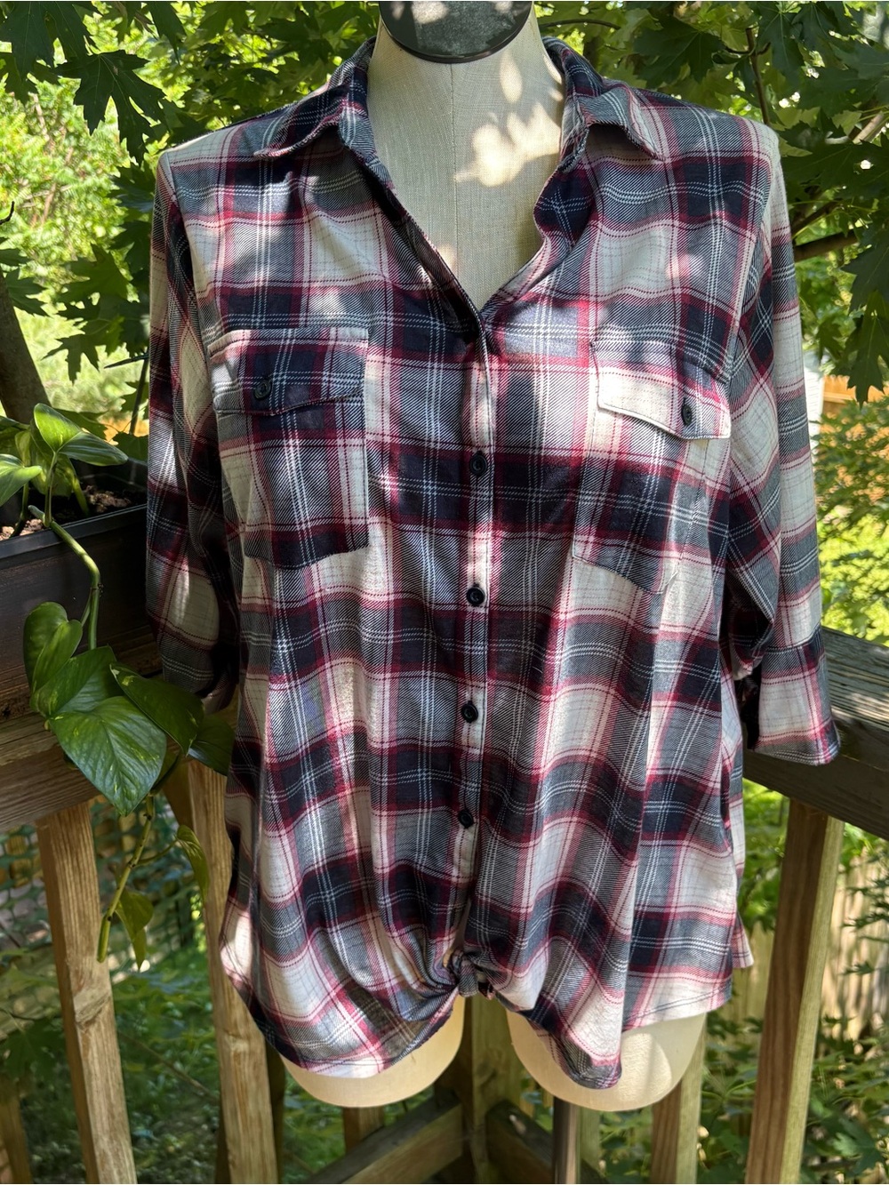 Paper + Tee Multicolor Plaid Long Sleeve Top Women’s Plus Size 3X
